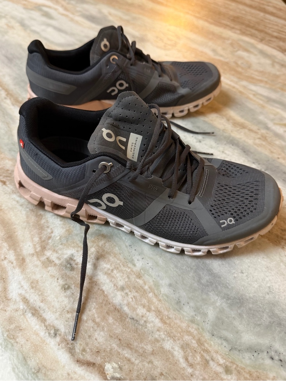 On Running Women's Gray with Pink Accent Cloudrunning Sneakers
